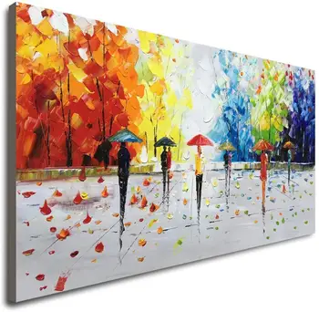 

Hand Painted Abstract Landscape Wall Art People Walking Modern Oil Painting
