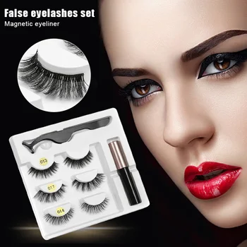 

Hot Magnetic Eyeliner and Lashes Kit No Glue Reusable Magnetic False Eye Lash Waterproof Liquid Eye Liner with Tweezers