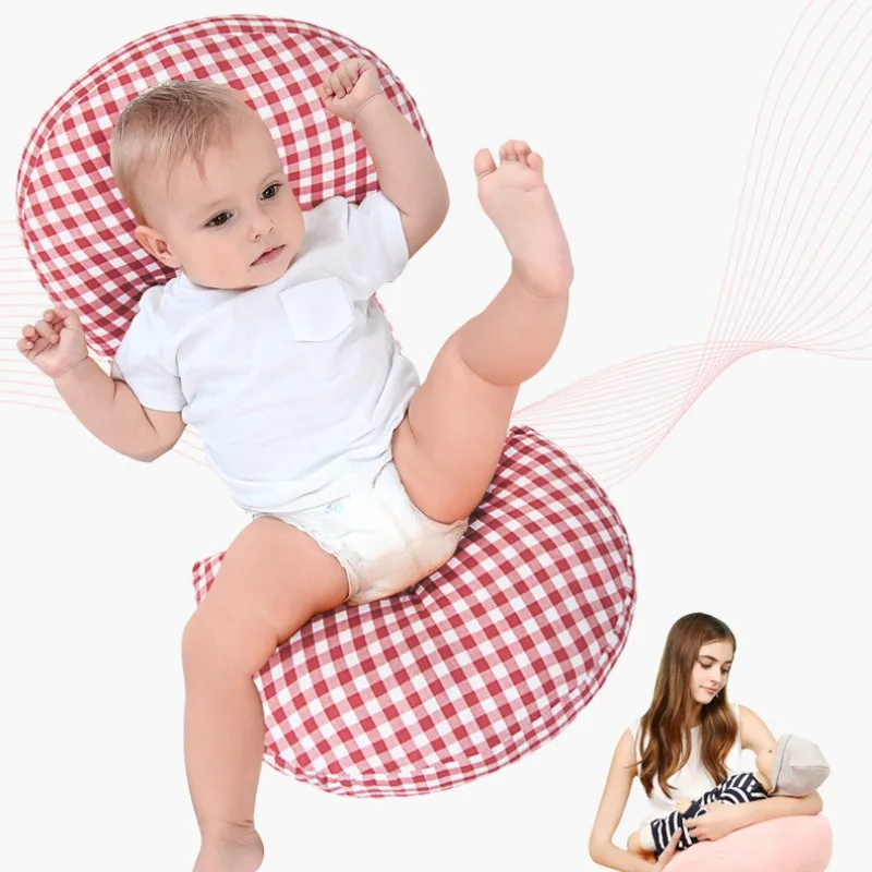 Side Sleeper Pregnancy Pillow Circles Plaid Print Maternity Pillow With Removable Jersey Cover