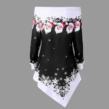 Женская рождественская Толстовка с принтом Санта-Снежинка топы с открытыми плечами и пуговицами худи неправильной формы женские хлопковые пуловеры уличная одежда