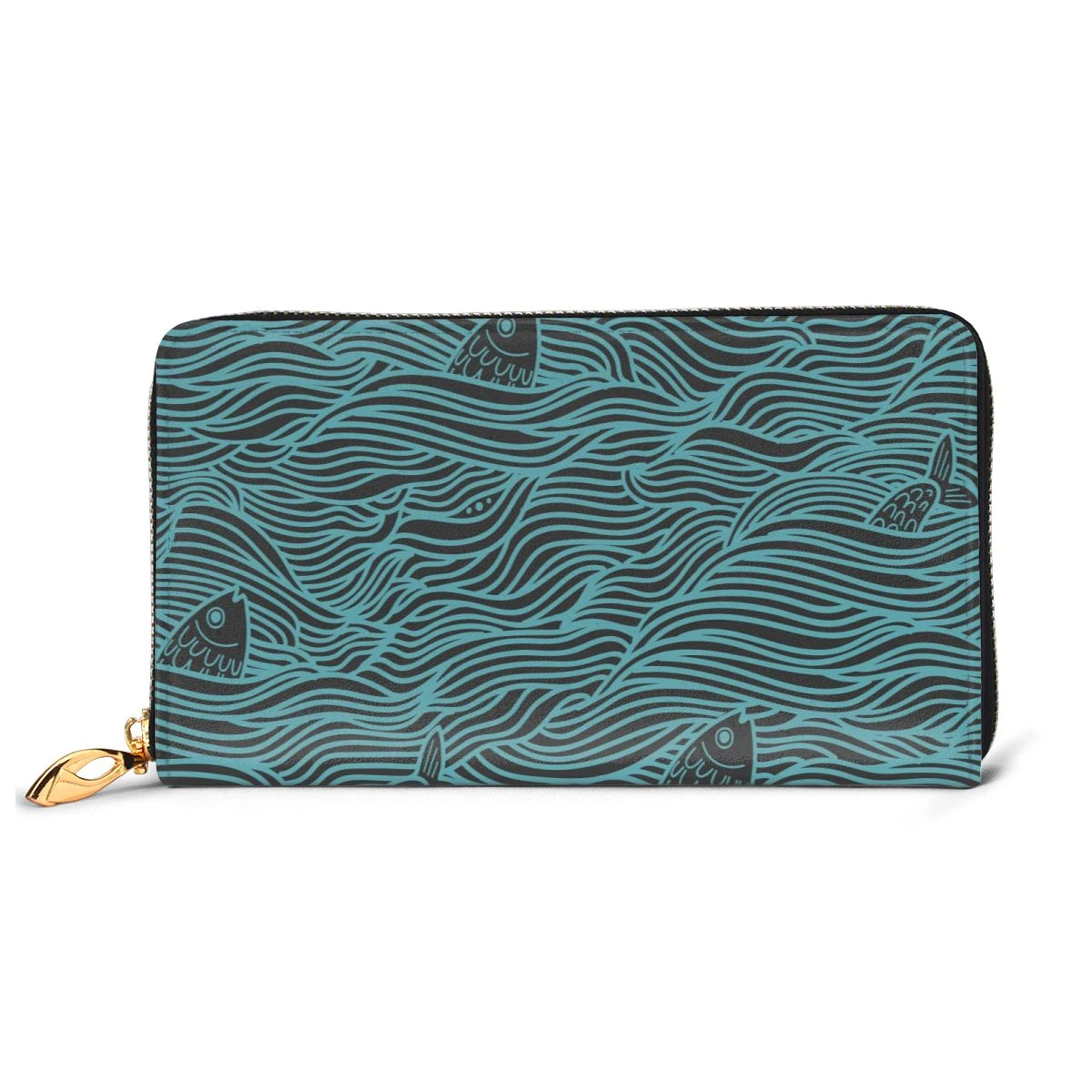 Cuero de moda Cartera de pescado de mar onda diseño azul larga cartera bolso de embrague para hombre mujer niños niñas|Carteras| - AliExpress