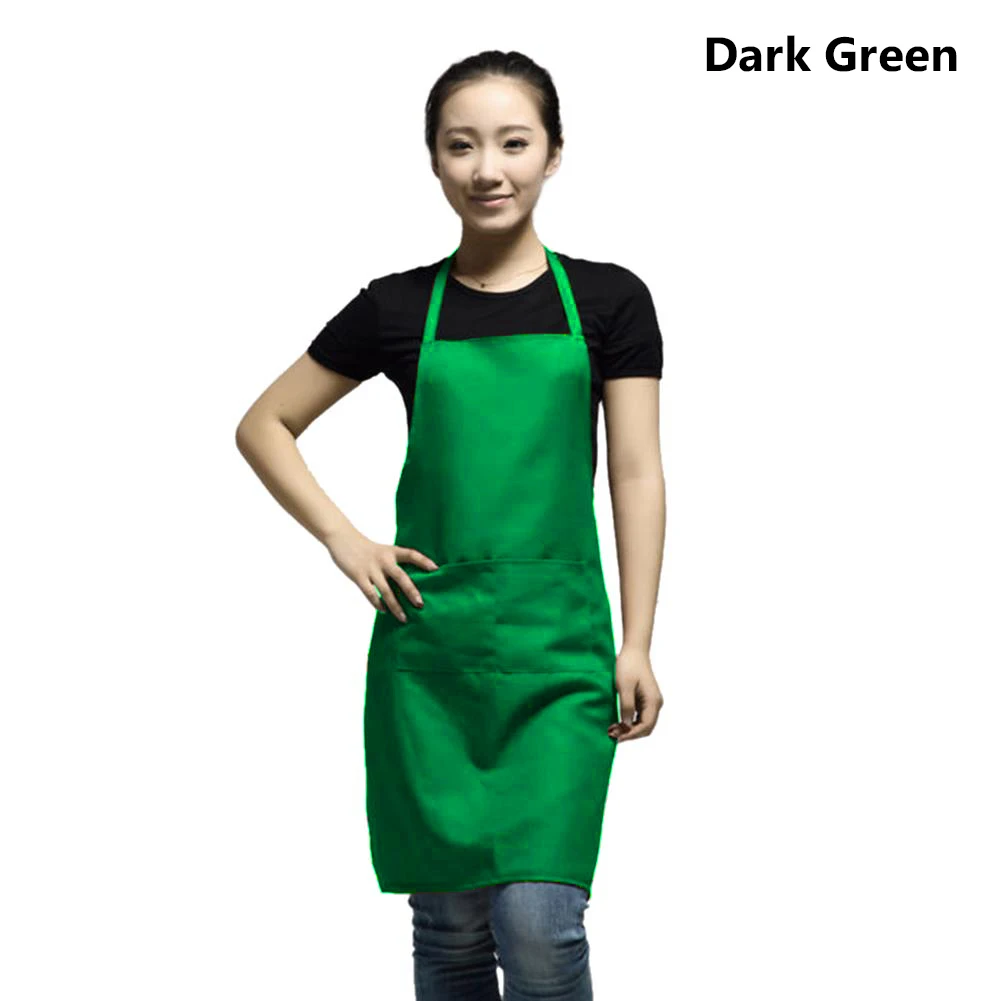 Pure color Cooking Apron For Woman Men Cooking Thicken Household Cleaning Sleeveless Apron Cotton Polyester with Double Pocket