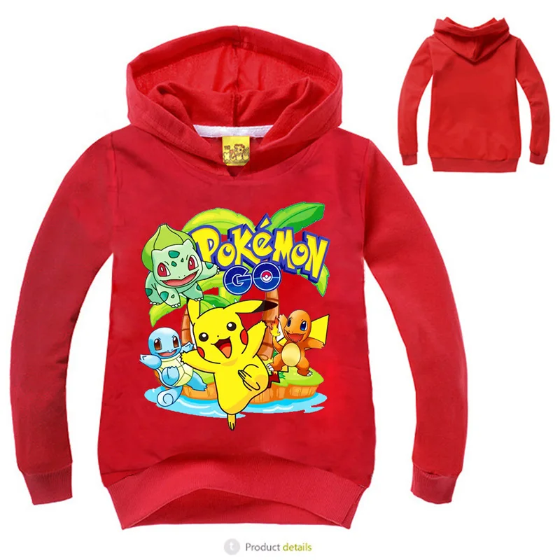Новая детская одежда для мальчиков и девочек, худи, свитшоты, Пуловеры Одежда с длинным рукавом футболки Детская Толстовка Топы с принтом из игры «Покемон го»; желтый - Цвет: Red