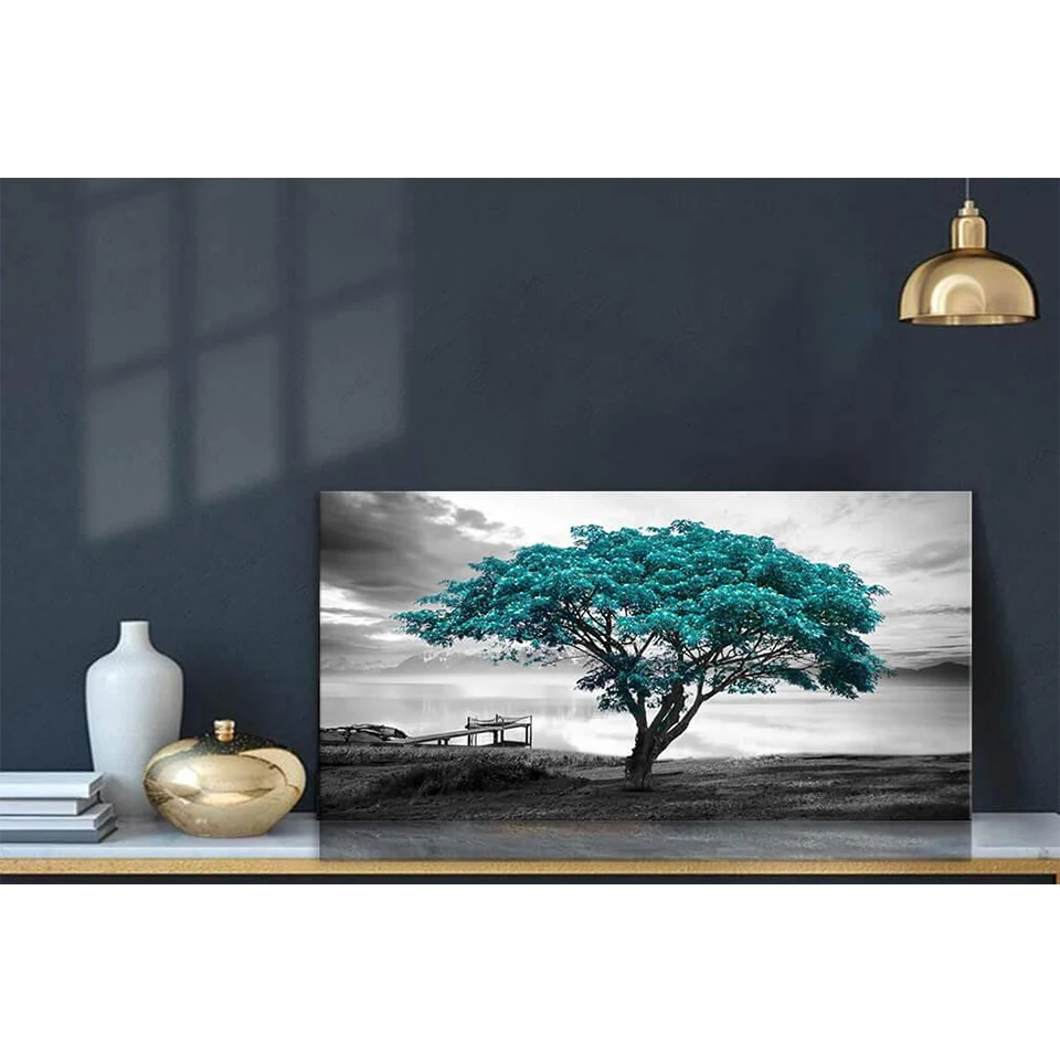 Large Blue Tree Black and White painting,Diamond Embroidery,Wall Decoration,diy Diamond Painting Cross Stitch,Diamond Mosaic