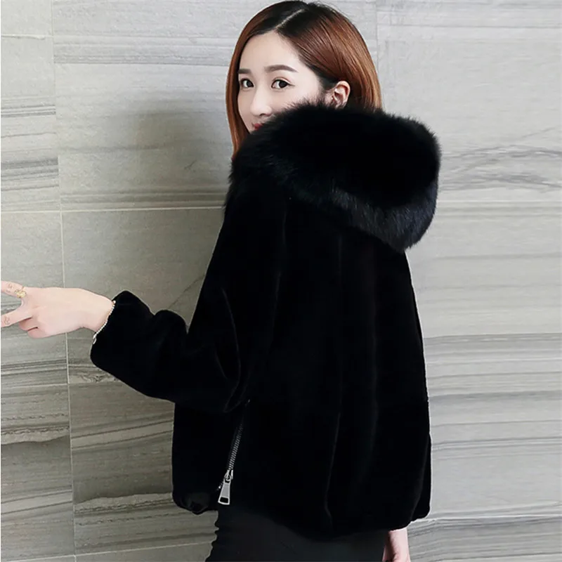 

Fashoin Autumn Women Winter Coat Warm Thicken Faux Fox Fur Jakcet Female Long Sleeve Hooded Jackets Zippers Short Outwear AB1619