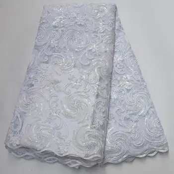 

2020 High Quality African Sequins Lace Fabric French Net Embroidery Tulle Lace Fabric For Nigerian Wedding Party Dress FD56FDG