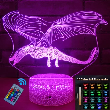 

Remote and Touch Control 3D LED Night Light Kids Party Xmas Gift Fire Dragon 16 Color Change Table Desk Lamp Home decoration D30