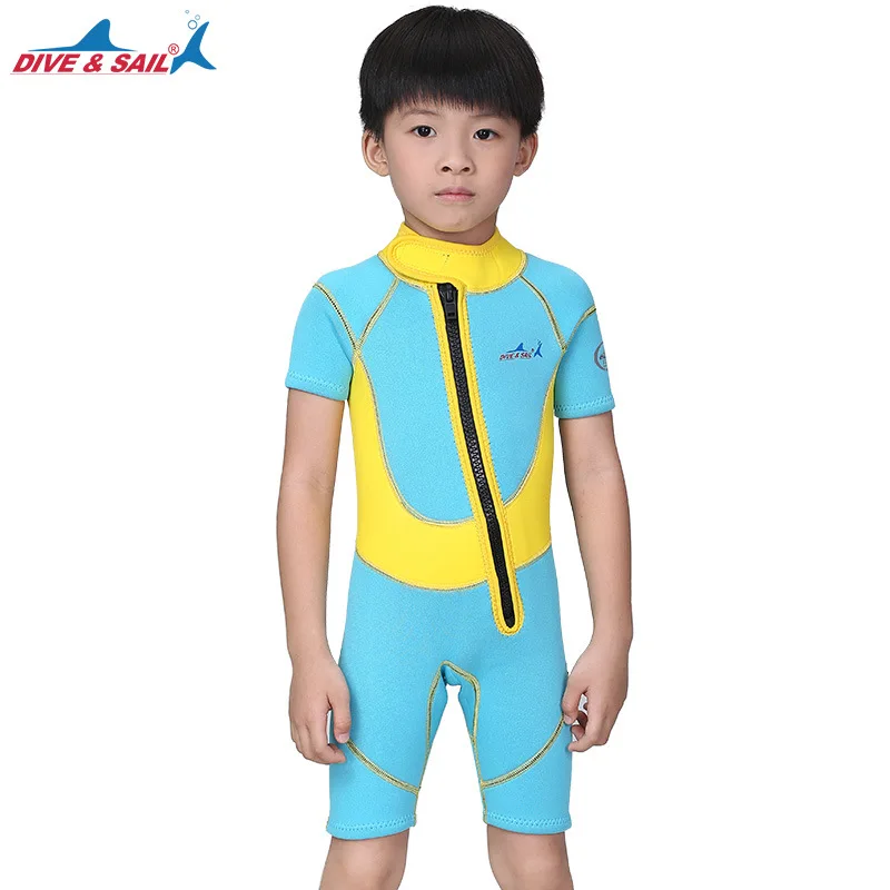Yellow Blue 2,5 мм Цельный Детский костюм для дайвинга цельный костюм для дайвинга с короткими рукавами теплый солнцезащитный купальный костюм для мальчиков и девочек - Цвет: Yellow Blue
