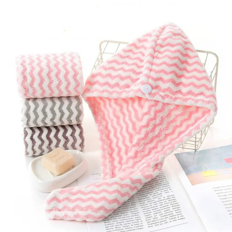 Быстросохнущее полотенце для волос женское магическое из микрофибры полосатая