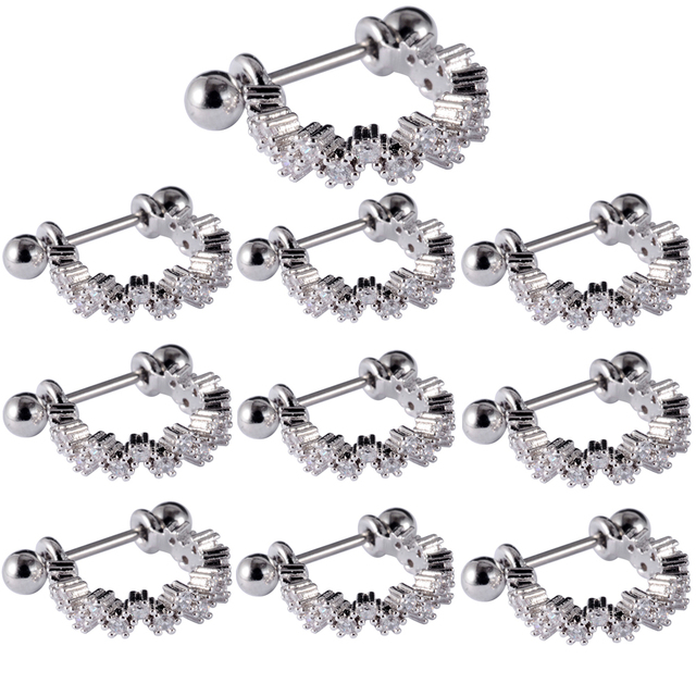 Surgical Steel Barbell CZ Gem Hoop Ear Tragus Cartilage Helix Earrings Ear Studs Ear Cuff Rook Woman Lobe Piercing Jewelry