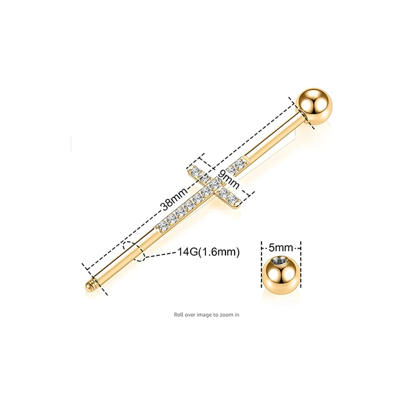 16G 34-38mm G23 Titanium CZ Industrial Barbell Ear Cartilage Helix-Conch Piercing Bar Earring Stud Body Jewelry piercing jewelry body piercing earrings ear piercing jewelry metal jewelry body piercing jewelry body jewelry
