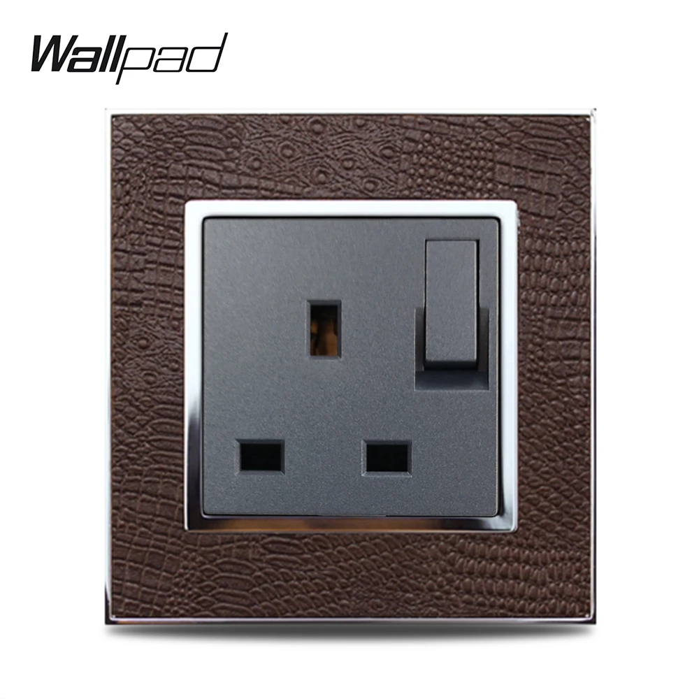 Лидер продаж переключать 3 Pin 13A розетка Wallpad люксовые клавишные кожаная Панель Цвет серебристый, золотой рамкой стены Сетевая розетка переменного тока 110~ 250V