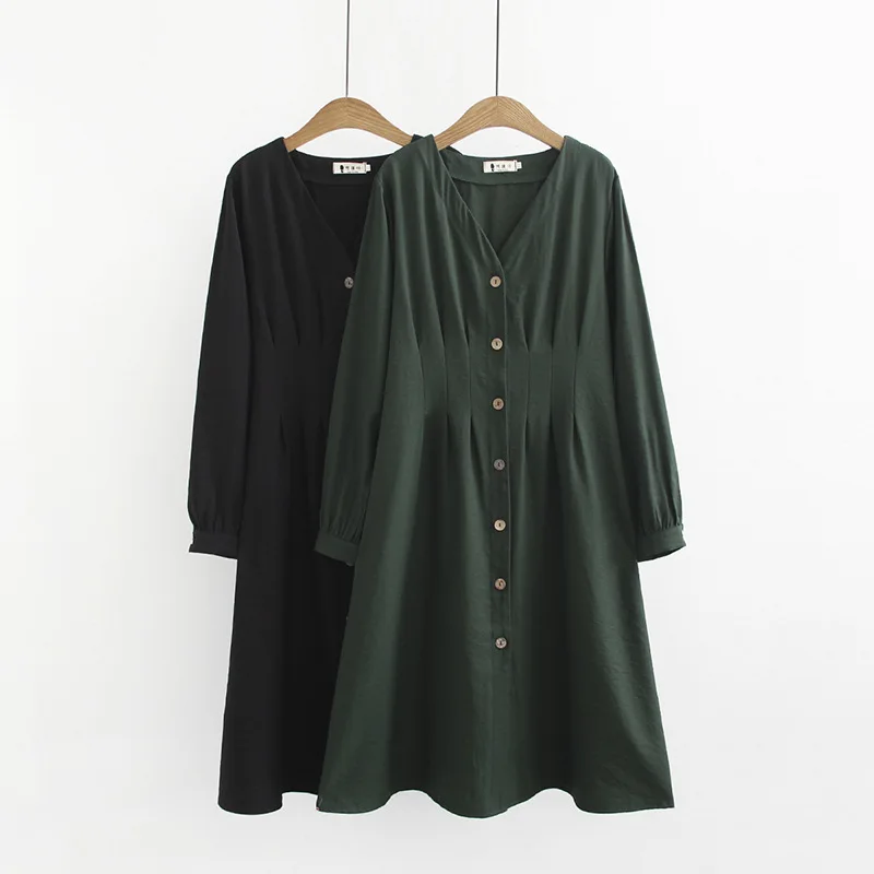 

K3 Spring Clothing New Style 2019 Large Size Dress Plus-sized Increase the Fat Mm Waist Hugging V-neck Long Sleeve Base Dress 80