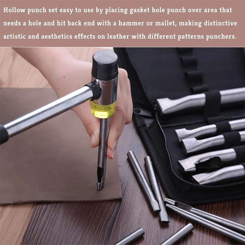 Imzay 12 PCS Leather Craft Hole Punch Set Oval Shape Hollow Belt Watch Banding Gasket Flat Hole Punch Tools
