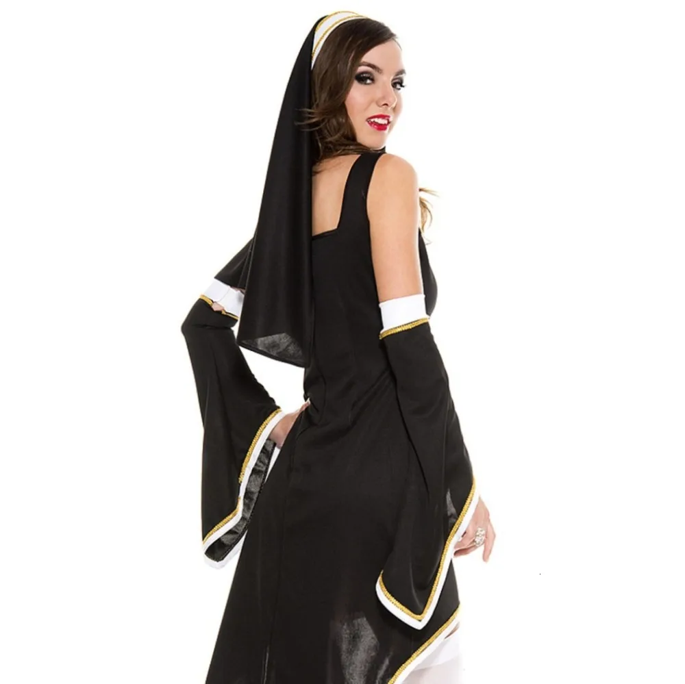 New-Black-Long-Dresses-Set-Split-Role-Play-Nun-Costumes-Sex-Women-Shows-Sexy-Cosplay-Uniform