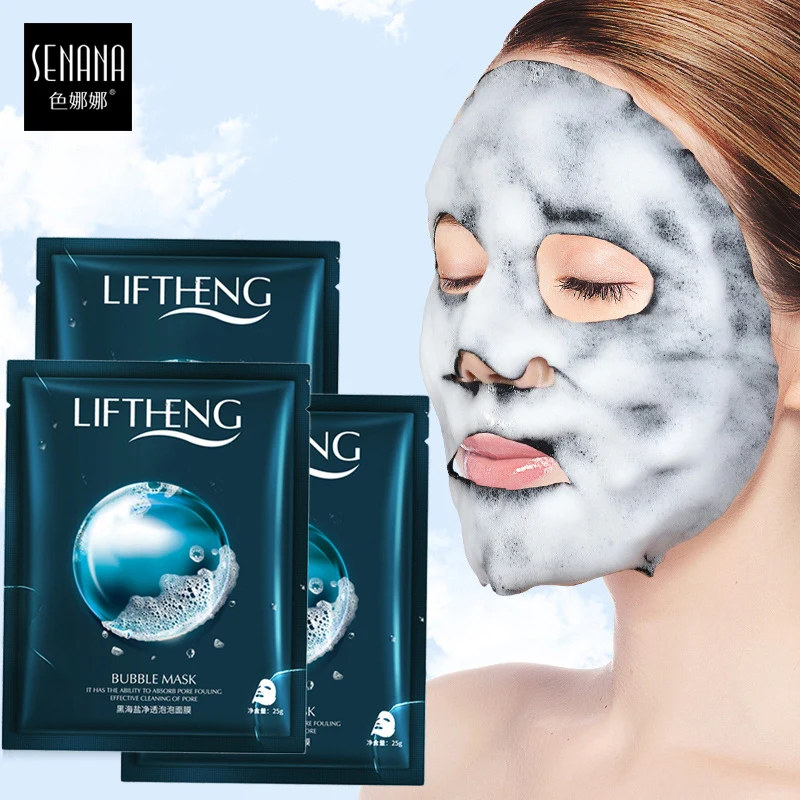 

SENANA Black Sea Salt Bubble Face Mask Deep Cleansing Remove Blackheads Shrink Pores Exfoliate Oil Control Mask Skin Care 4Pcs