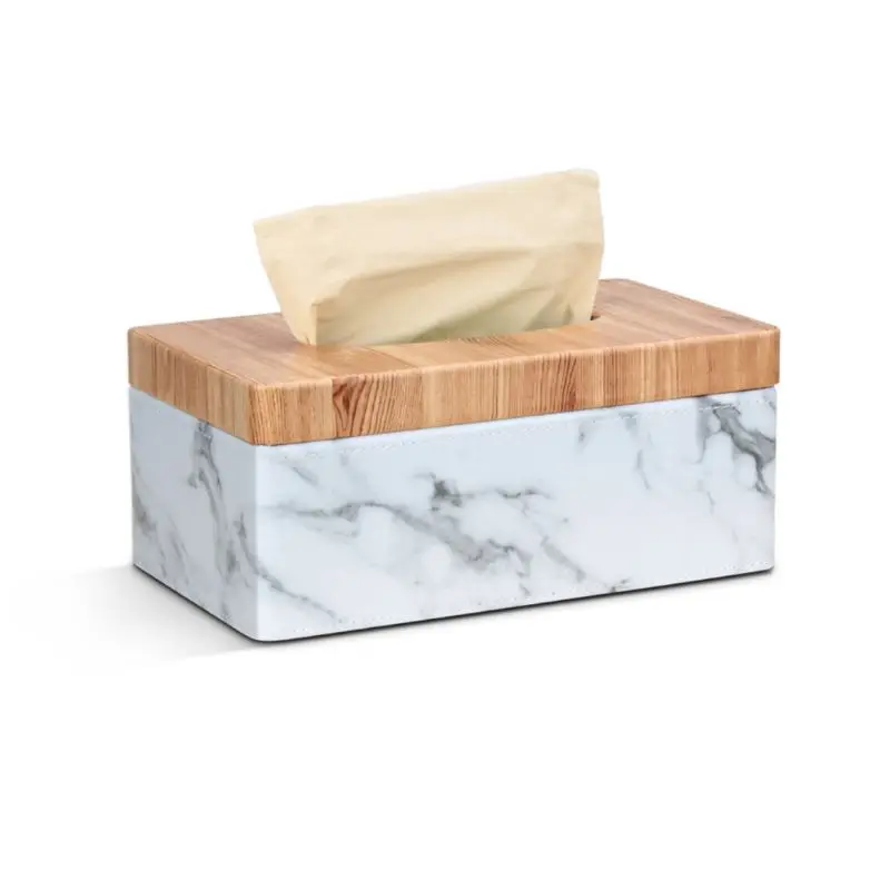 

Rectangular Marble PU Leather Facial Grain Tissue Box Cover Napkin Holder Paper Towel Dispenser Container for Home Office Decor