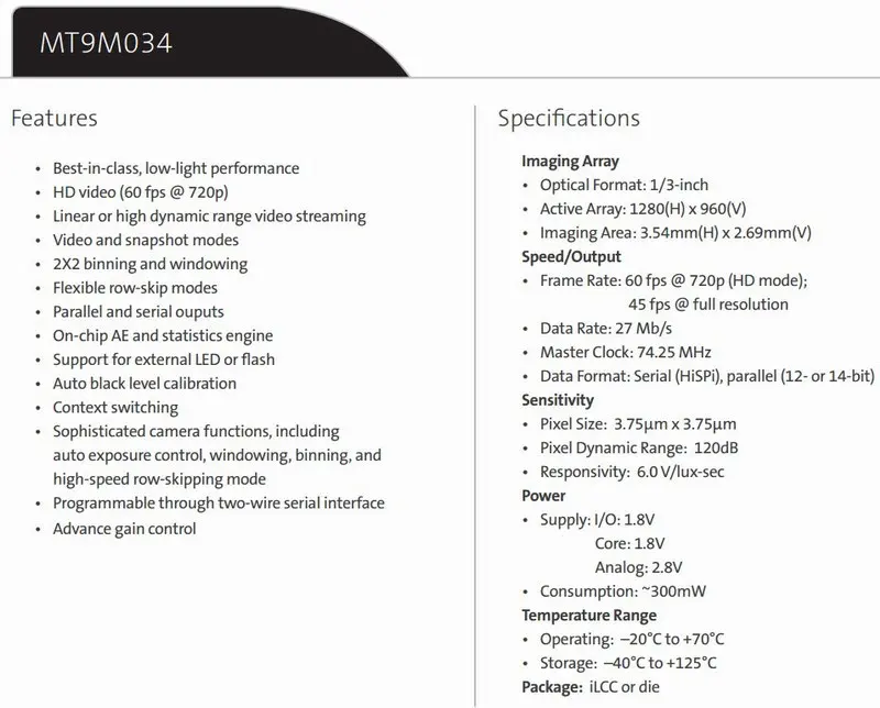 MT9M034 промышленный высокой четкости широкий динамический 720p CMOS модуль