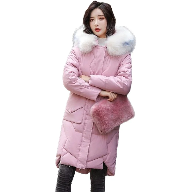 #*Cheap Women Parka Plus Size Slim Outwear Female winter Big fur collar Medium long Thickened Large Down Student #039;s Loose Coat YF530