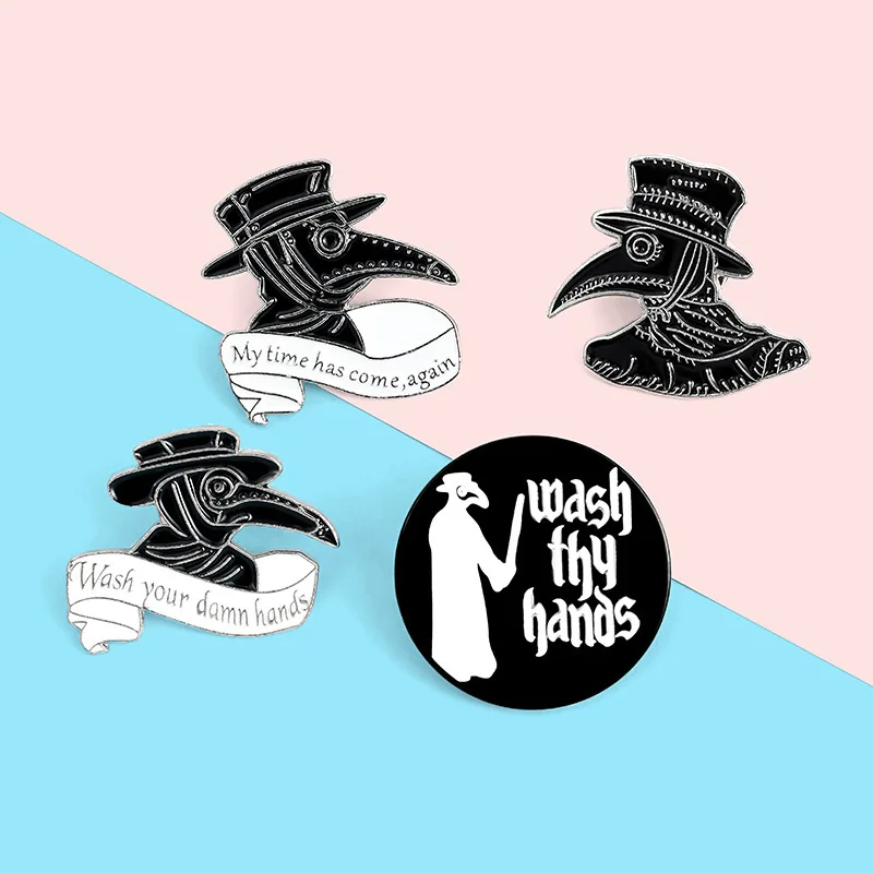 

Plague Doctor Enamel Pin Custom Cartoon Beak Face Brooches Badges For Bags Jacket Shirt Lapel Pin Jewelry Gift for Nurse Friends