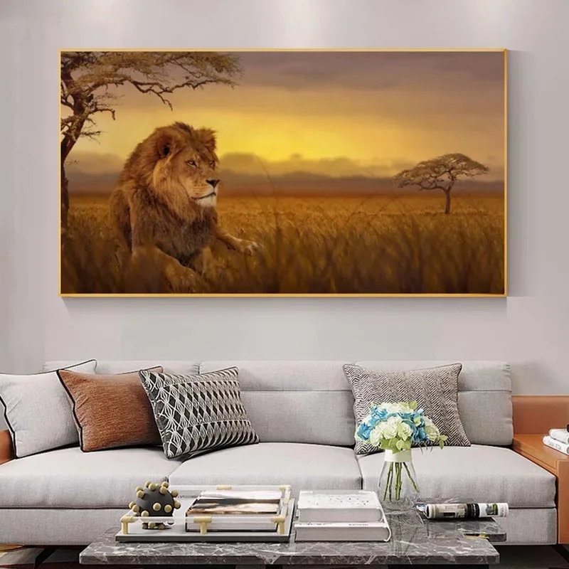 

Poster Canvas Painting Animal Landscape Prints Picture Abstract Lion Tree Wall Art Pictures For Living Room Cuadros Home Decor