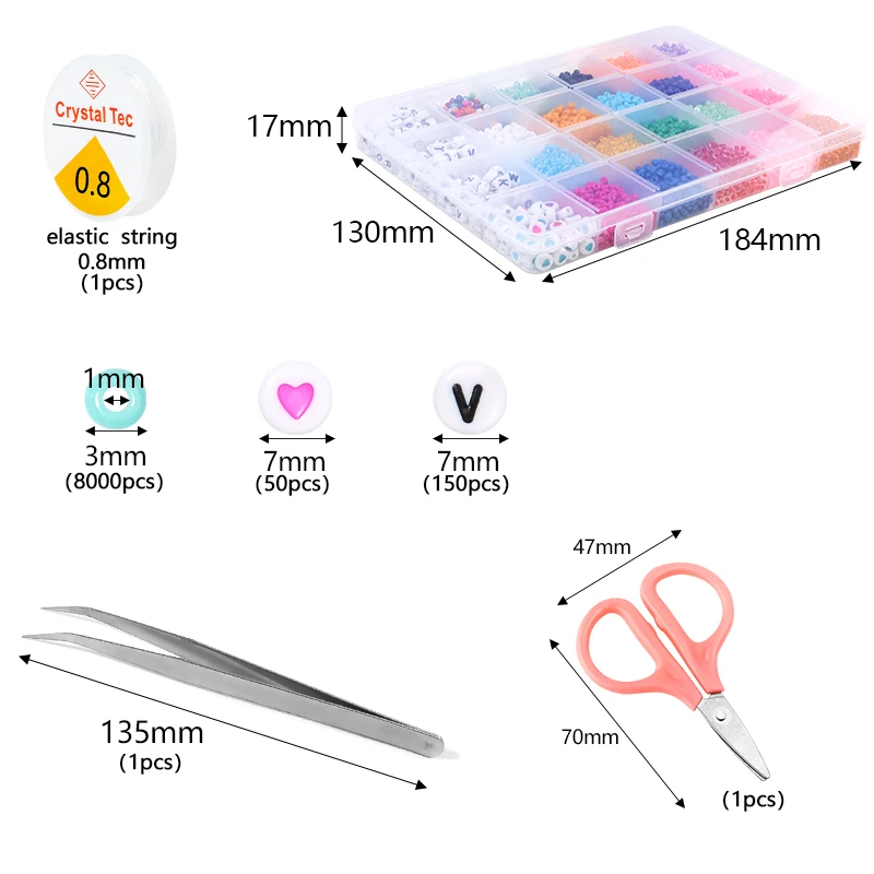 8200pcs Glass Pony Czech Seed Beads Kit Alphabet Letter Beads For DIY Craft Bracelets Jewelry Making Kit Beads Set Children Gift