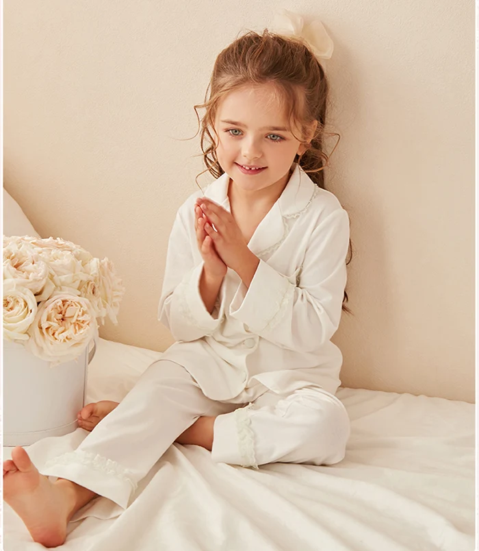 Children Girls Lolita Turndown Collar Pajama Sets.Long sleeve Tops+Pants.Toddler Kids Lace Pyjamas set.Girl Sleepwear Loungewear best pajama set	