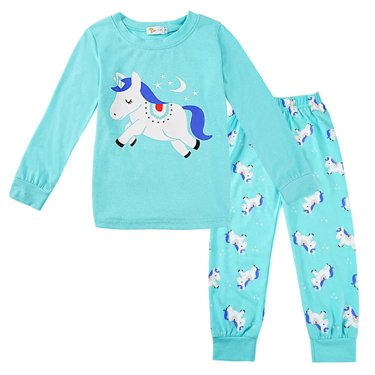 

New Style Autumn Europe And America CHILDREN'S Pajamas Cross Border Unicorn Printed Pure Cotton Children Long Sleeve Tracksuit T