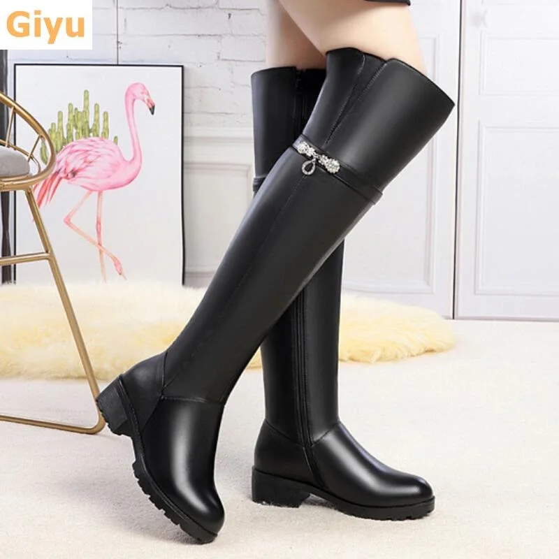 2021autumn winter fashion women's boots Genuine Leather High tube Over the knee Sexy riding Black plus size shoe | Обувь