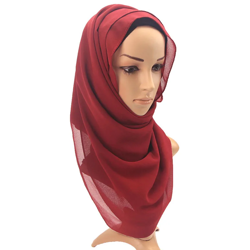 Модный женский головной платок Sarves Hijabs, однотонный головной платок для обертывания 175*70 см, длинный шифоновый головной платок