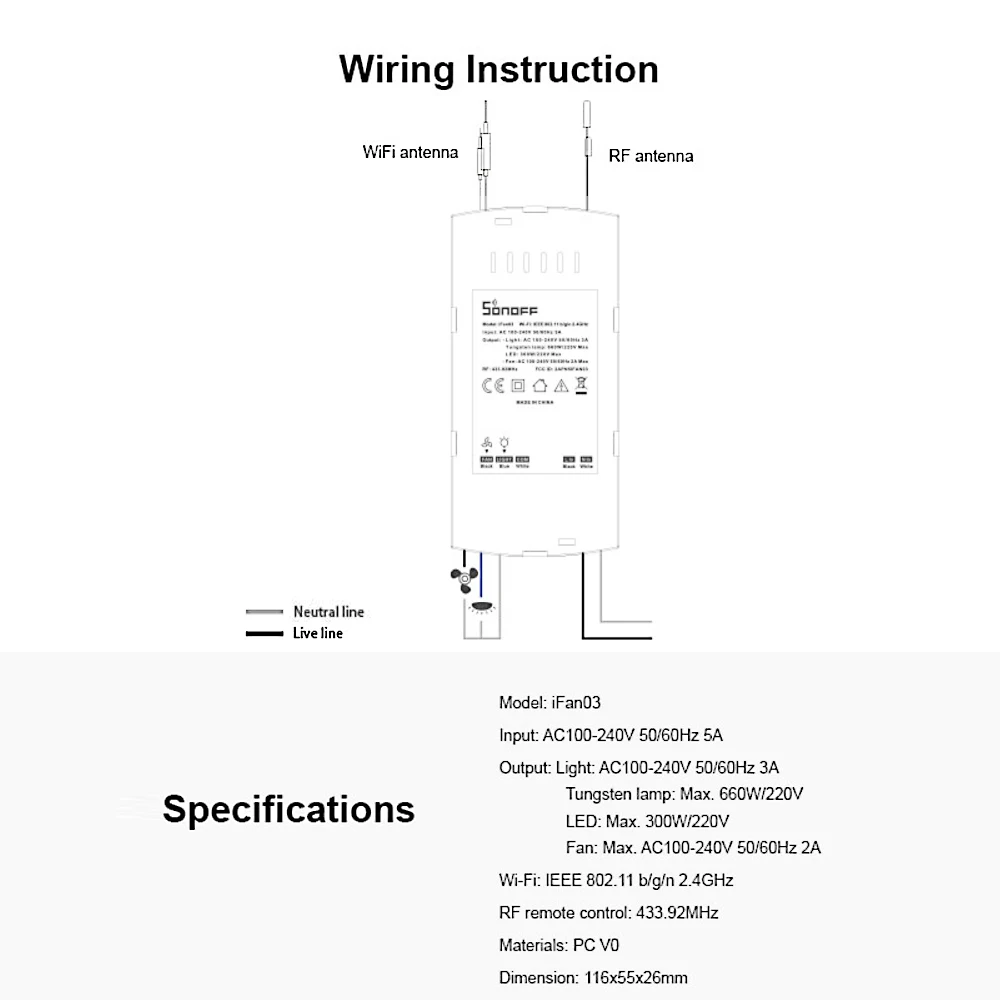 SONOFF iFan03 Wifi умный вентилятор переключатель потолочный вентилятор световое управление Лер 433 RF приложение голосовое дистанционное управление для Alexa Google Home Nest