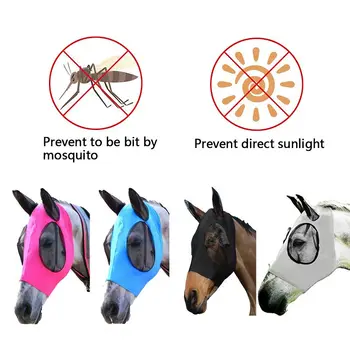 

Horse Detachable Mesh Mask With Nasal Cover Horse Fly Mask Horse Full Face Mask Anti-mosquito Nose Anti-UV Protective Horse Mask
