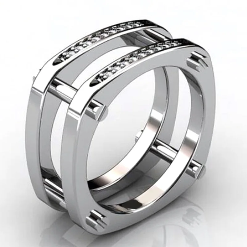 Мужские кольца Huitan в стиле хип-хоп, серебро/золото/розовое золото, геометрическое мужское кольцо с камнем, модные подарки, кольцо для гаджета - Цвет основного камня: B2736