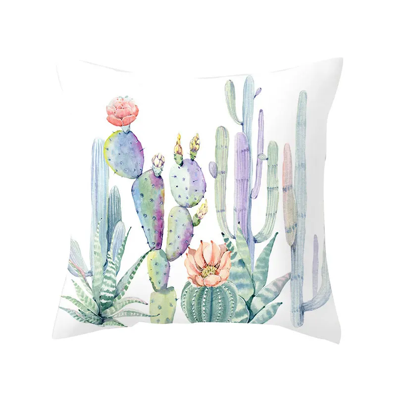 1PC Cactus Floral Print Cushion Cover Polyester Pillow Cases Throw Pillows Sofa Home Decor Pillowcase Decorative Pillow Covers