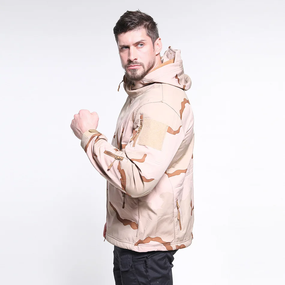 Tactical Outdoor Shark Skin Soft Cover Raincoat Jacket Sports Camouflage Autumn And Winter Men's plus Velvet Jersey Outdoor Clot