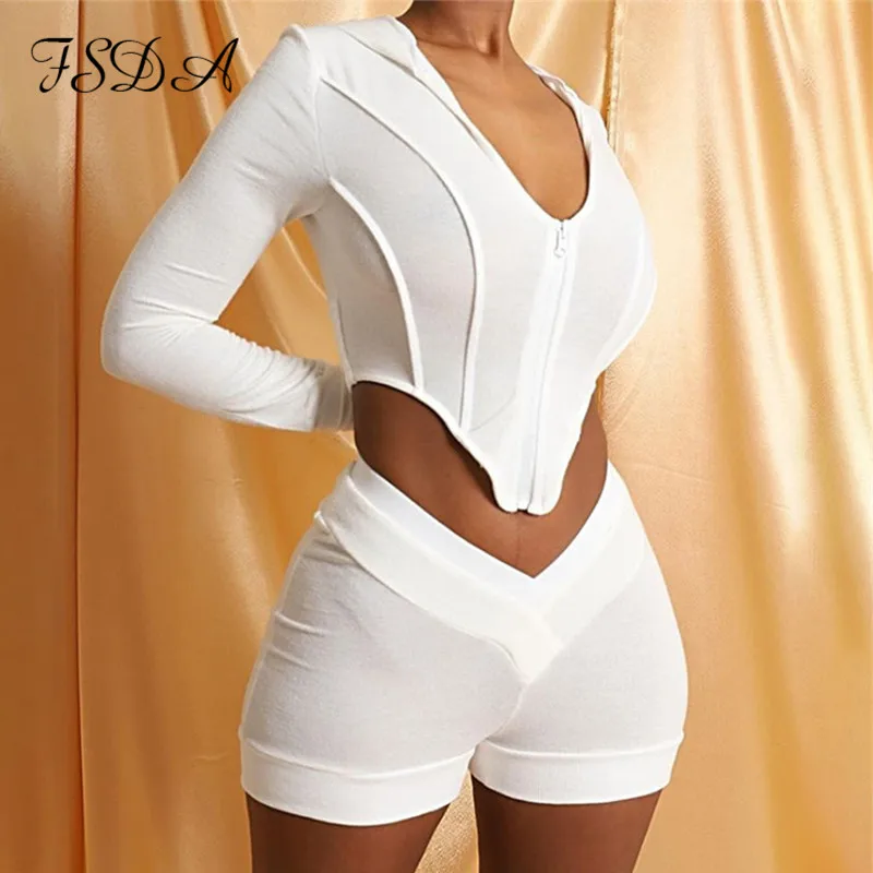 FSDA Women Set Summer 2020 V Neck Long Sleeve Crop Top Hoodie And Biker Shorts Mini Sport Two Piece Set Sexy Suit Casual FSDA Women Set Summer 2020 V Neck Long Sleeve Crop Top Hoodie And Biker Shorts Mini Sport Two Piece Set Sexy Suit Casual