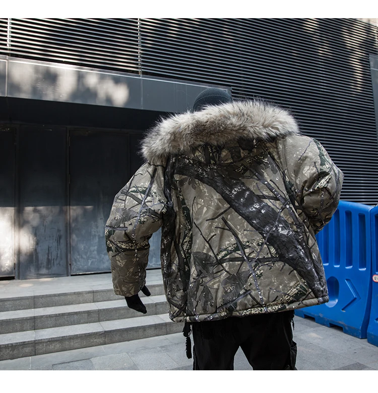 Зимняя Толстая Камуфляжная парка с меховым воротником, ветрозащитная куртка, уличная модная мужская Свободная теплая куртка с капюшоном, верхняя одежда из хлопка