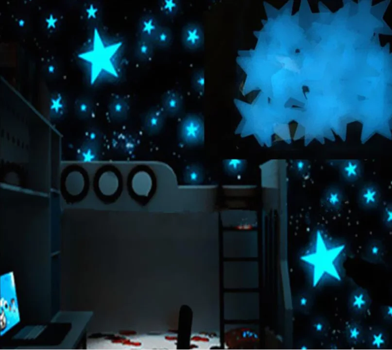 50/70/100 PC children fluorescent kids bedroom glow in the dark shine wall stickers stars moon luminous shine colors luminous wall stickers 3d wall stickers
