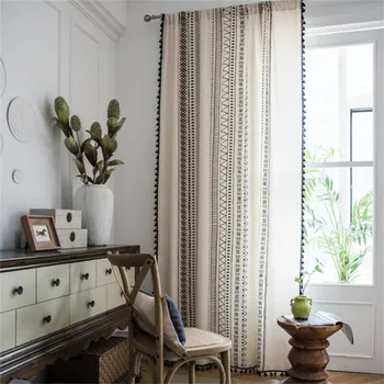 

Bohemian Style Curtains Cotton and Linen Fabric curtain for living room bedroom kitchen Window Home Decorative
