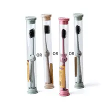 Brosse à dents pour enfants, 1 pièce, manche de dessin animé, brosse buccale en bambou et charbon de bois, soins de paille de blé naturel dégradable