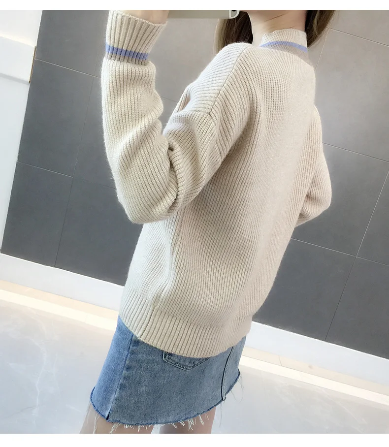 Свободный женский свитер, топы, вязаные свитера, хлопковый пуловер, Осень-зима, Корейская Вязанная одежда, v-образный вырез, длинный рукав, повседневный джемпер