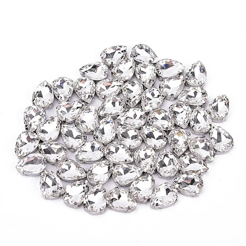 50pcs 10*14mm Hot Drop Water Art Decoration Rhinestones 3d Glitter Charm Nail Gem Stones Wheel DIY Shoe Decorations Accessories