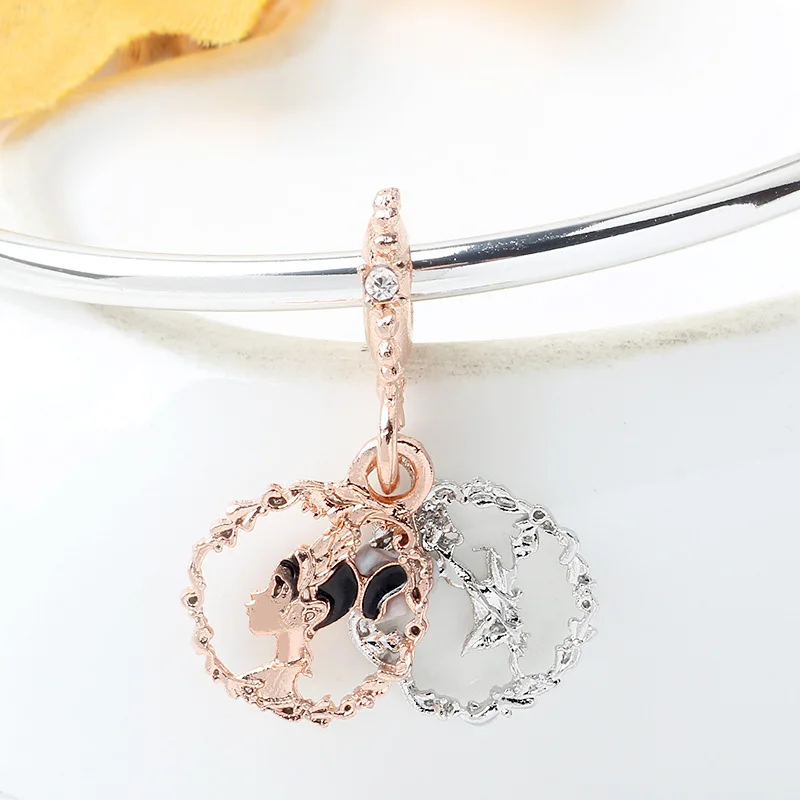 5 шт. серебряный полый эмаль Принцесса Тиана кулон розовое золото металлический Шарм подходит для женщин DIY браслет Изготовление ювелирных ожерелий