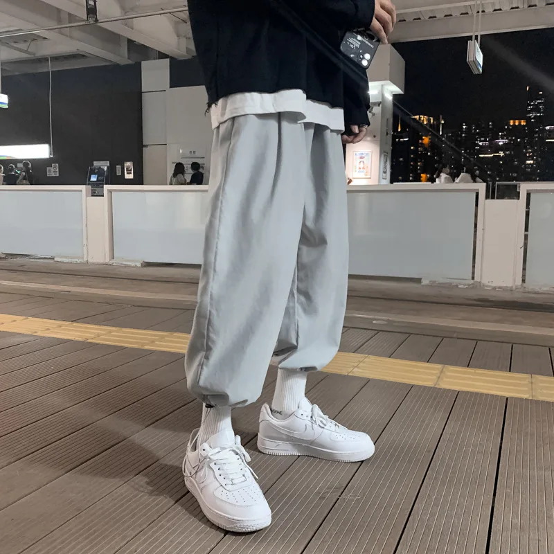 

Khaki Black Gray Autumn Cropped Trousers Solid Color Trousers All-Match Trousers Youth Casual Cropped Trousers M-3XL Trousers