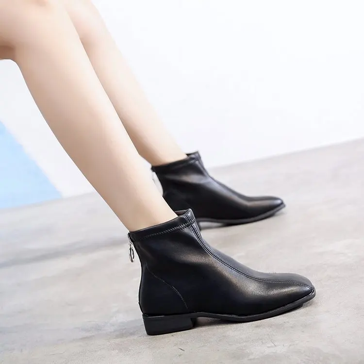 

Retro Square Head Short Boots Women's Flat Korean-style British-Style Martin Boots 2019 Autumn New Style Simple Versatile Single