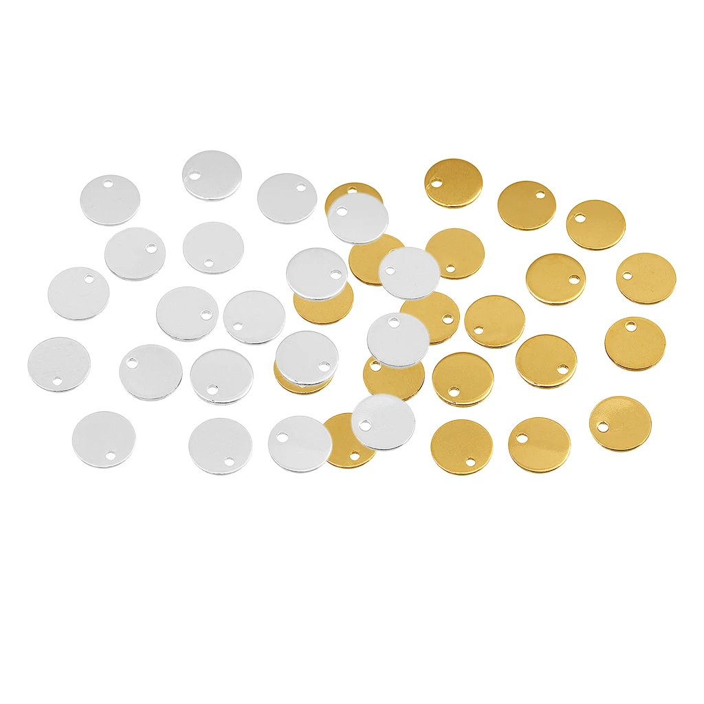 40pcs Round Gold silver color Pendant Stamping Blank Dog Tags Pendants Charm Necklace DIY Jewelry Crafts 8mm