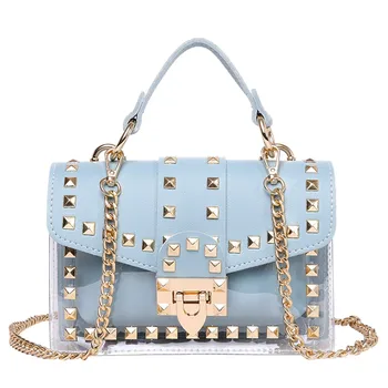 

2PCS/Set Summer Transparent Shoulder Bag Wild rivet ladies bag Shoulder Hot Bag For Women Bag + Clutch сумка женская 2020