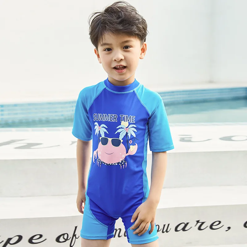 

One-piece Boxer Swim Bathing Suit CHILDREN'S Cartoon Cute Boy with Swim Cap Korean-style BOY'S Swimsuit Children Bubble Hot Spri