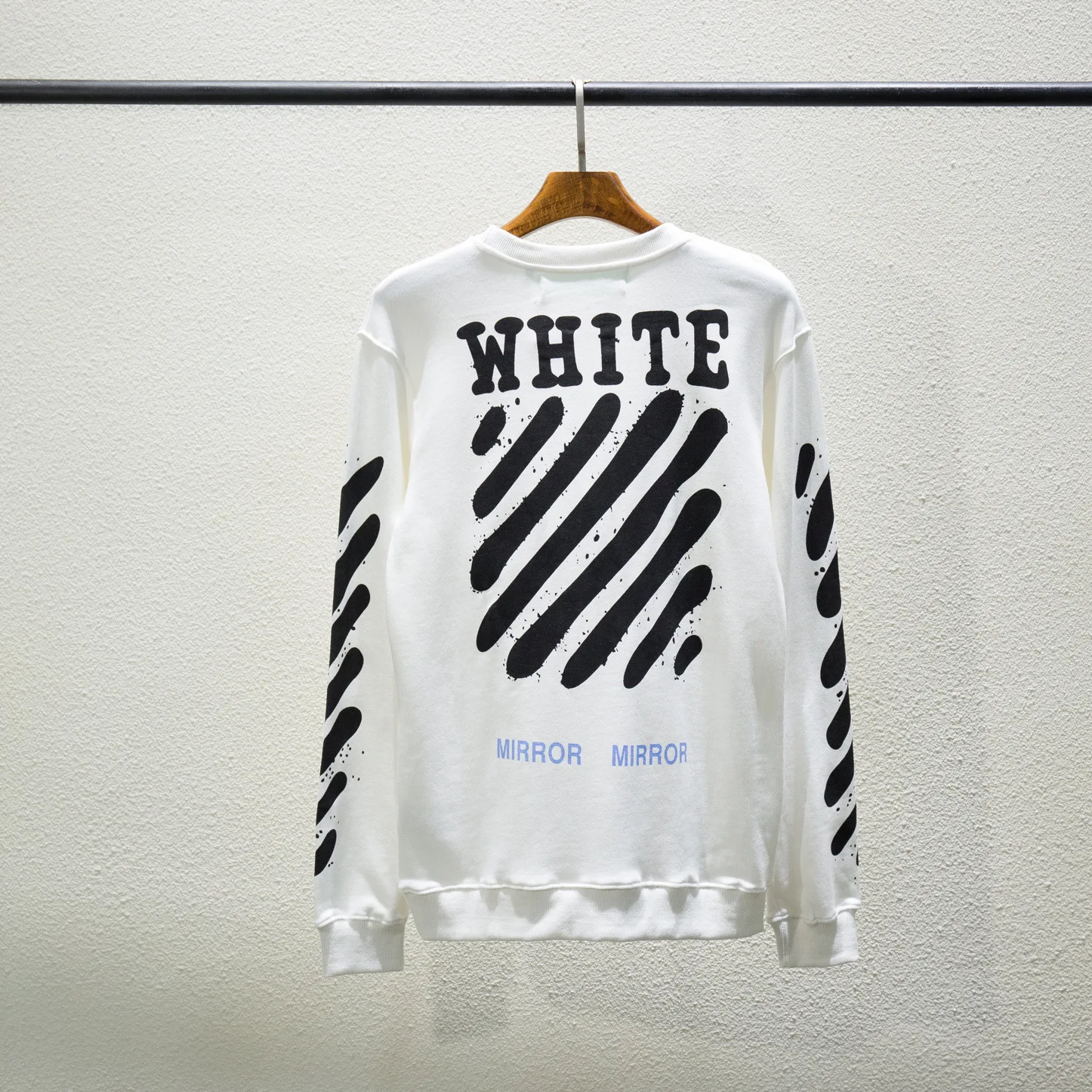 OFF-WHITE OW маленький желтый блок Зебра линии граффити круглый вырез длинный рукав осень и зима большой размер Свободный свитшот