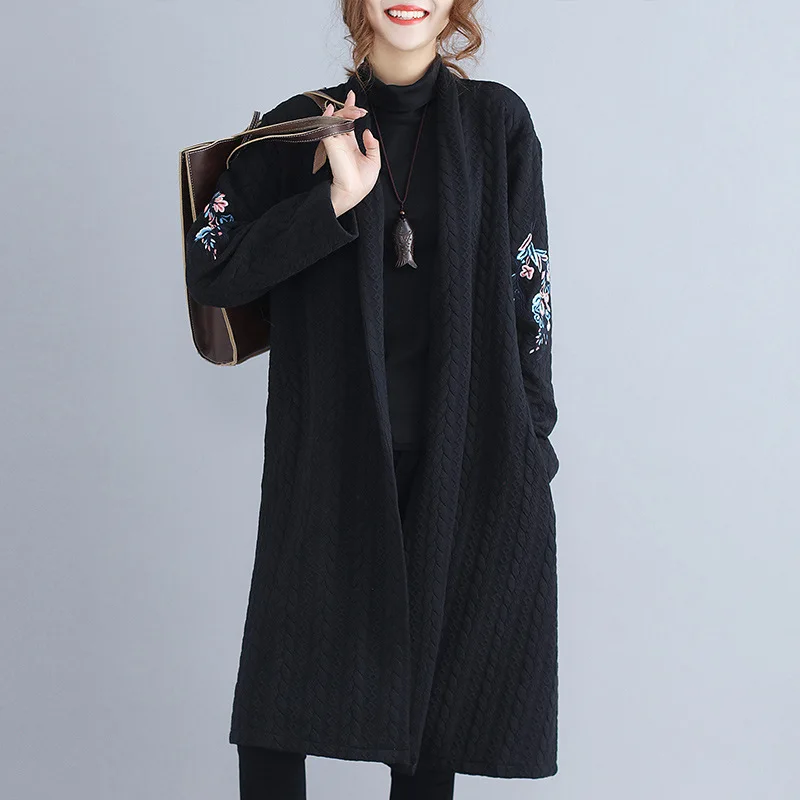 Коллекция осень-зима, новое стильное длинное пальто для фотосессии, женское плотное пальто с длинными рукавами и вышивкой